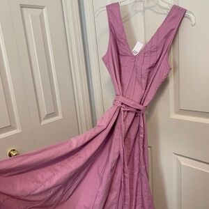 GAP Women Pleated Cotton Lined Swing Dress With Tie Belt Size SM